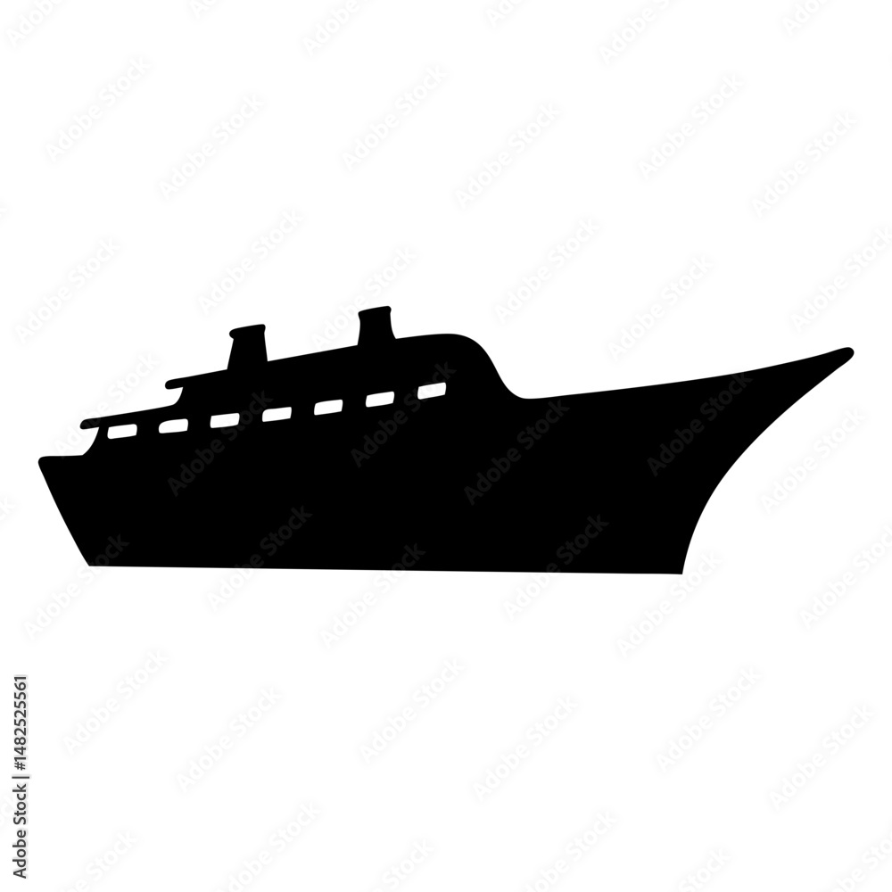 Obraz premium Silhouette of a large cruise ship sailing on the ocean, black drawing