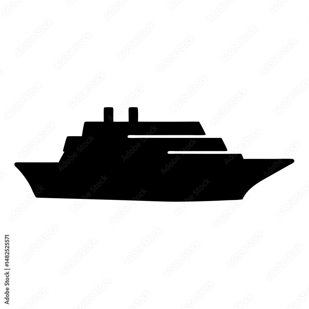 Obraz premium Black silhouette of a modern cruise ship sailing on white background