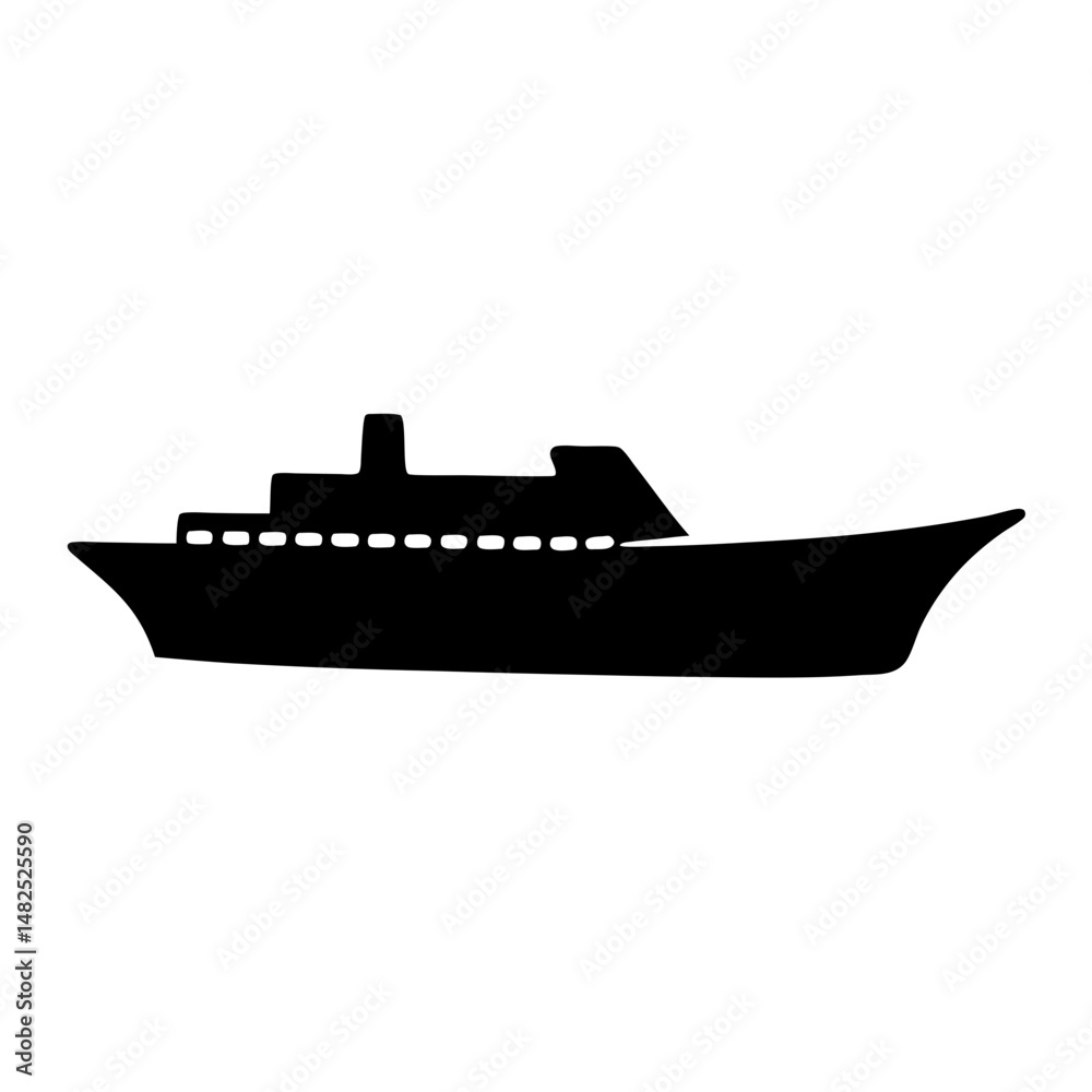 Obraz premium Silhouette of a passenger ship at sea, providing transportation and leisure