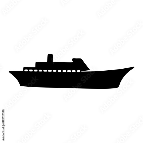 Silhouette of a passenger ship at sea, providing transportation and leisure