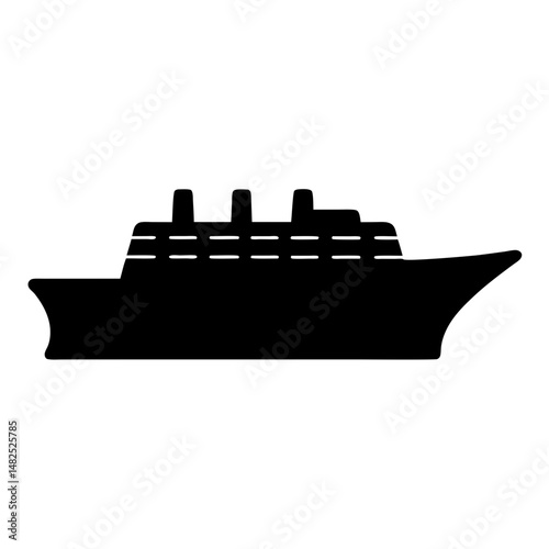Black silhouette of a cruise ship sailing on the sea water