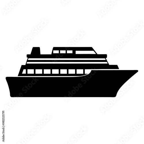 A sleek black silhouette of a modern luxury yacht on the water