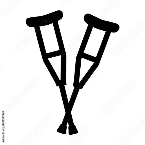 Black silhouette of two crutches laying in an overlapping position on white