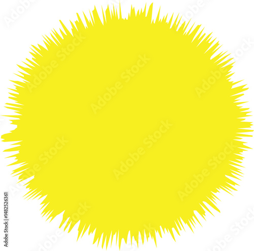 Bright Yellow Sun Illustration with Abstract Spikes  ,artistic yellow sun illustration with abstract spiked edges, perfect for summer designs, kids' art, or nature-themed graphics