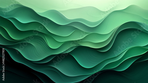 Abstract layered wavy green mountain range background.