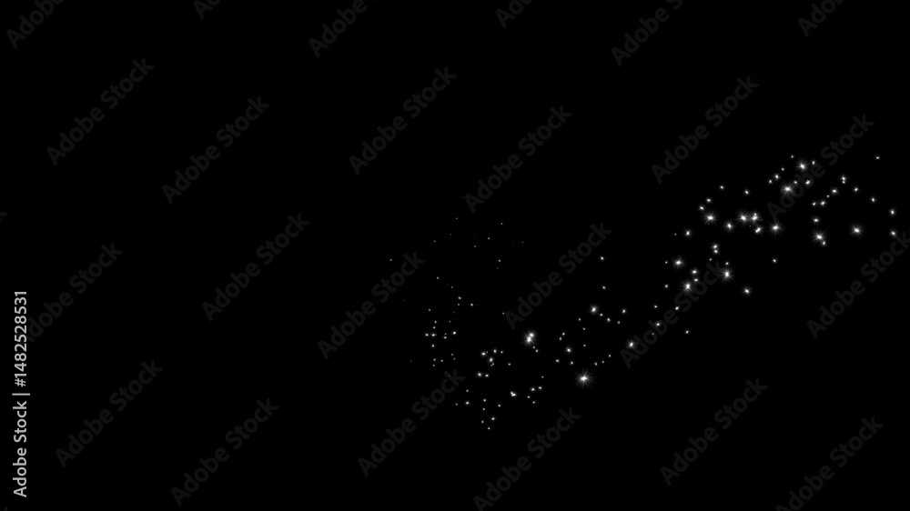 Luxury white glitter sparkles trail, magic dust, pixie dust path, Christmas stars isolated on black background.