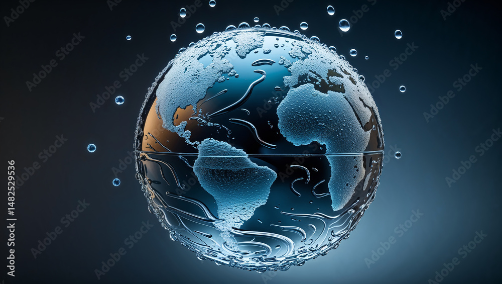 Obraz premium Planet earth covered with water and air bubbles showing global warming effect