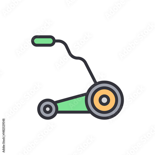 Modern Vector Illustration Of A Manual Push Reel Lawn Mower