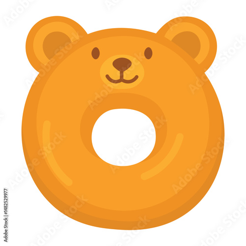 Cute inflatable swim ring shaped like a teddy bear face, great for kids and summer fun.