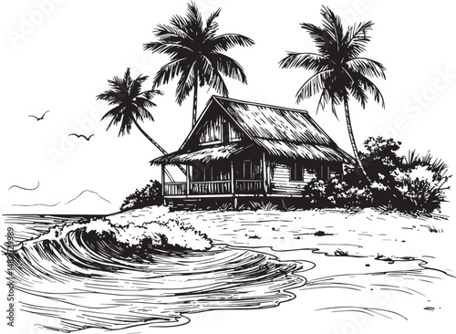 beach house rustic vector illustration