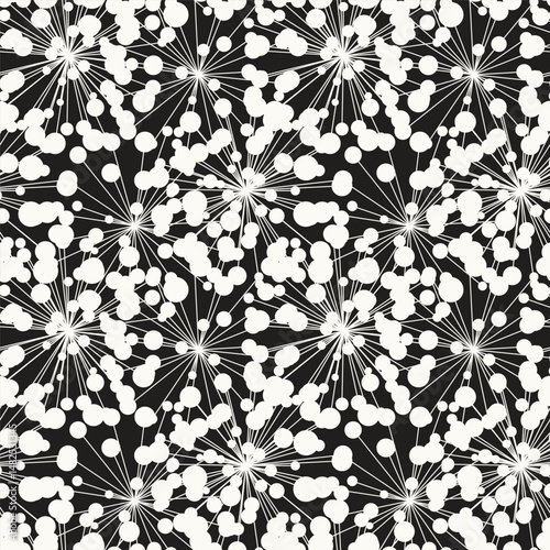 Vector seamless pattern. Fireworks tileable design. Stylish structure of natural spots. Abstract monochrome background. Can be used as swatch in Illustrator. Black-and-white spotty print.
