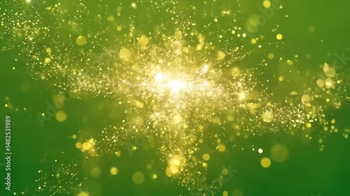 Gold Particle Burst with Light Glow over Green Background – Festive Overlay Effect