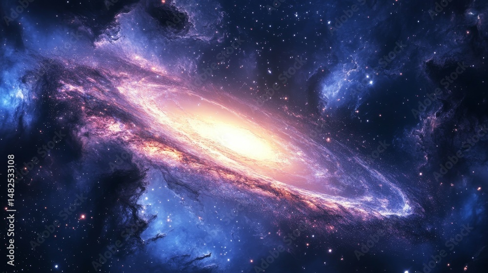Fototapeta premium A mystical glowing galaxy with swirling clouds of space dust 