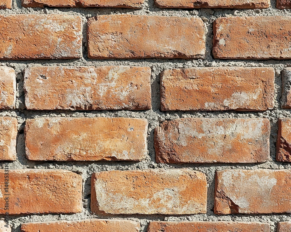 Obraz premium Brick wall of orange blocks with visible gray mortar
