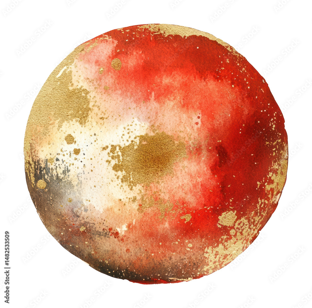 Obraz premium PNG Red and gold watercolor sphere art illustration expression.