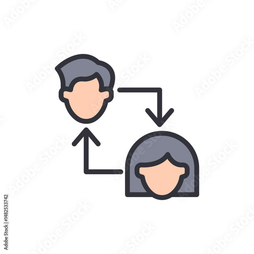 Reciprocal Communication Between People Represented By Cartoon Heads