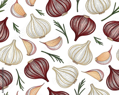 seamless background with garlic