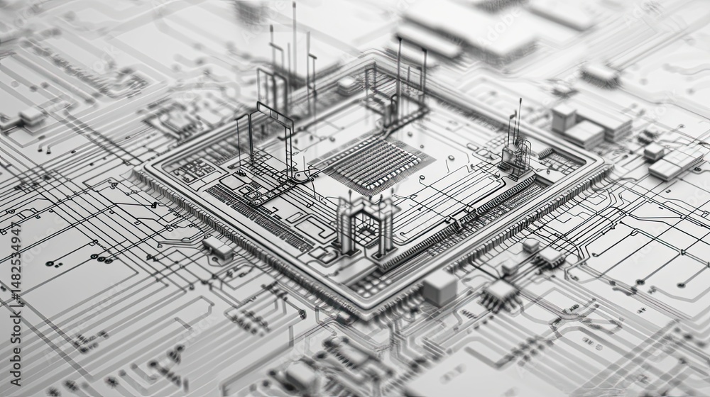 Fototapeta premium Complex circuit board design, intricate patterns