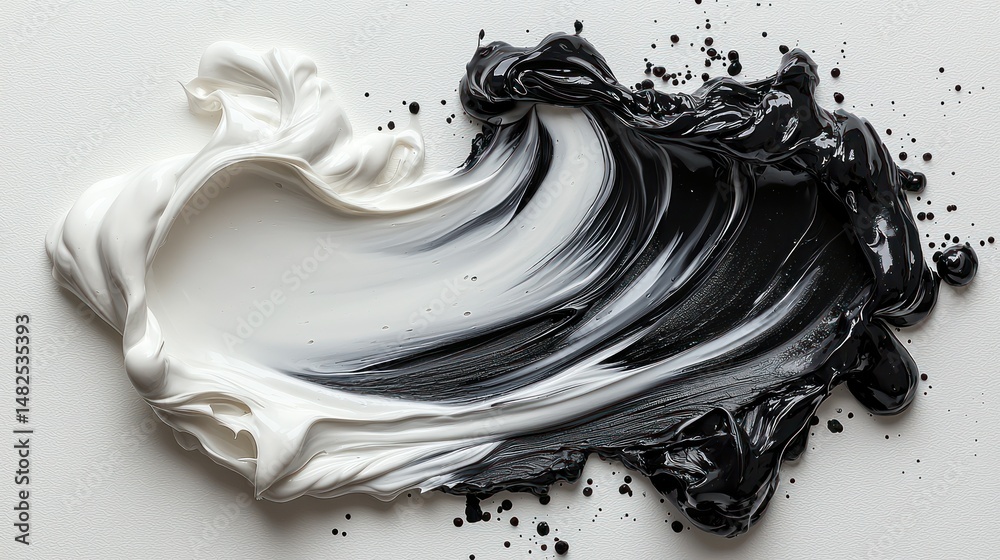 Fototapeta premium Abstract black-white paint swirl on neutral background