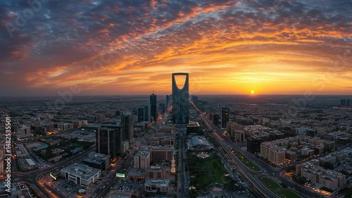 Riyadhs golden hour skyline futuristic architecture and urban development