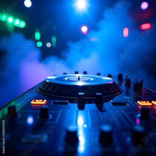 Vibrant DJ Turntable in Motion Music Background for EDM Fans