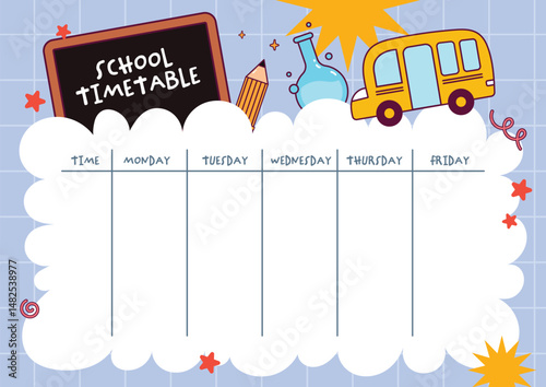 Printable school time table layout designed for kids to organize daily schedules and prepare for back to school season with a fun and functional learning template