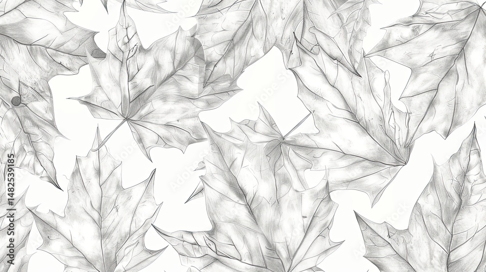 Fototapeta premium Delicate, grayscale maple leaf pattern