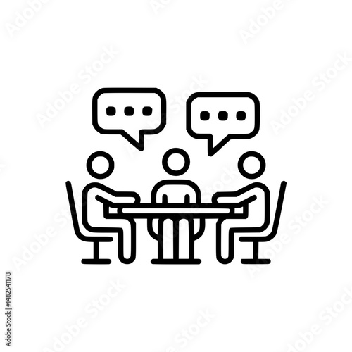 vector illustration icon of a meeting table with people and chat bubbles