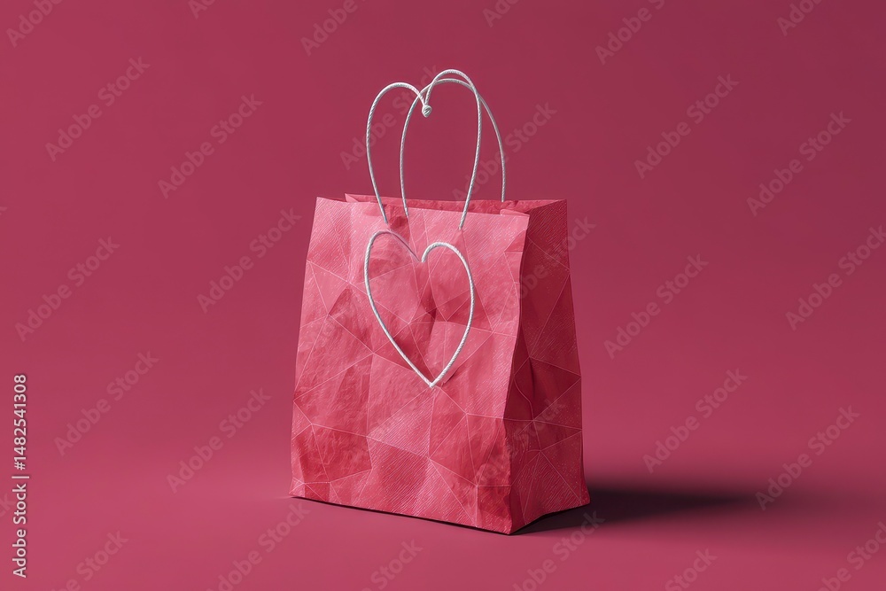 Rose paper glossy shopping bag mockup with heart shaped handle