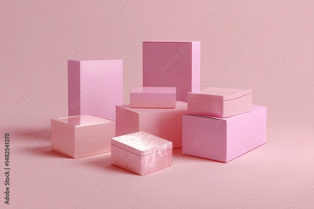 Mockup of pink cosmetics boxes without logo on pink background