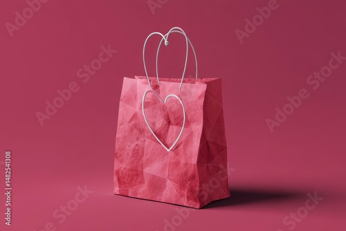 Obraz na płótnie Rose paper glossy shopping bag mockup with heart shaped handle w salonie