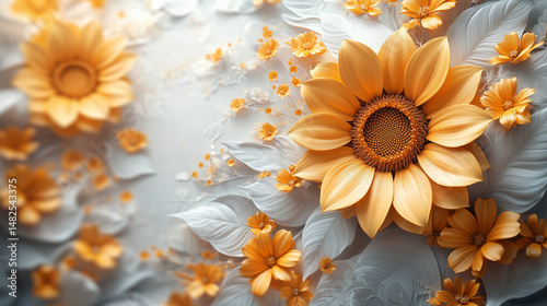 A bright composition with sunflowers on a textured background, creating an atmosphere of sunny warmth and comfort..