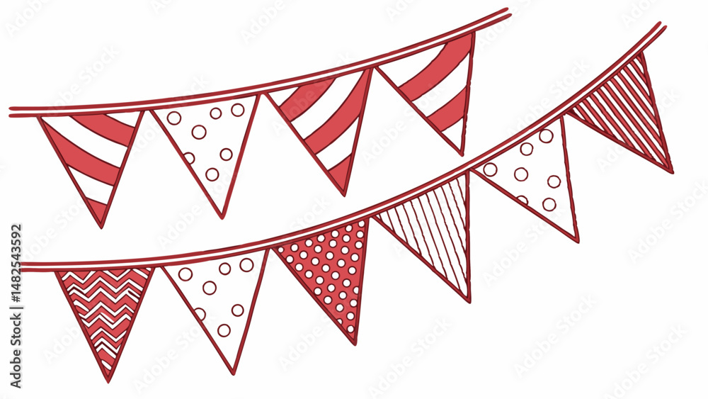 Fototapeta premium Vector Colorful red bunting banner with various patterns, perfect for festive celebrations and parties, adding cheerful touch