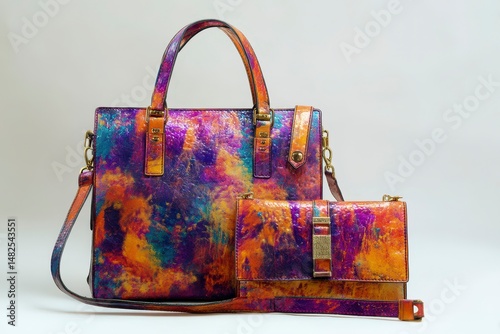 Obraz na płótnie Stylish Fashionable Colorful Set Leather Woman Bag w salonie