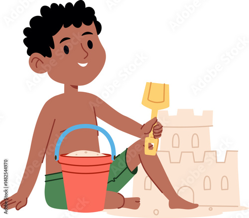 Child Building Sandcastle at Beach