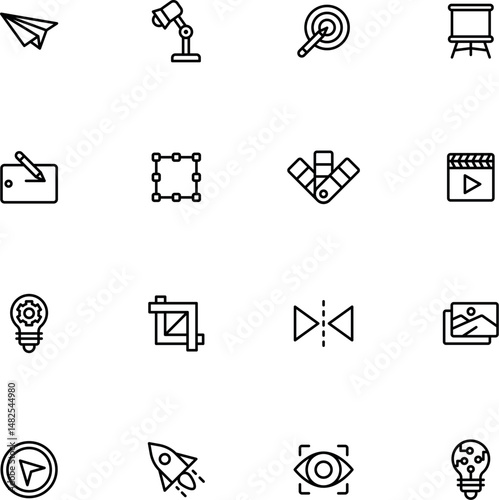 Creative Process line editable icon set. Containing earphone, pointer, eraser, dropper  and more. Vector illuatration