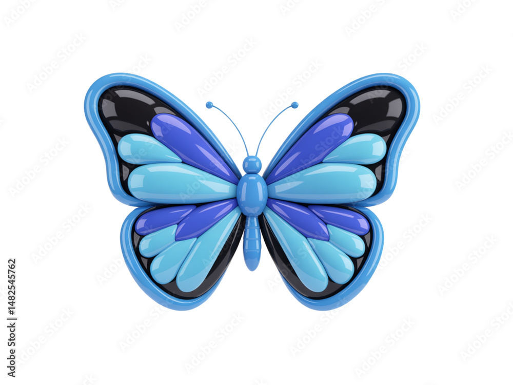 Fototapeta premium 3d render of a beautiful butterfly with blue and black wings on transparent background