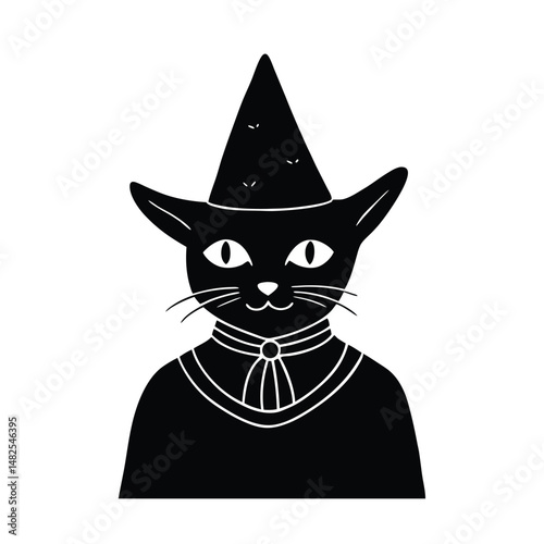 cat head as wizard with pointy hat