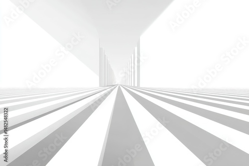 Obraz na płótnie Abstract white grey background with geometric channel of stripes with perspective as scene or street w salonie