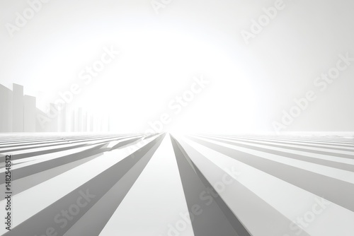 Obraz na płótnie Abstract white grey background with geometric channel of stripes with perspective as scene or street w salonie