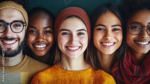 Smiling group portrait of diverse young adults