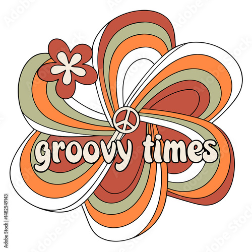 Retro 70s Groovy Times Floral Peace Sign Sticker