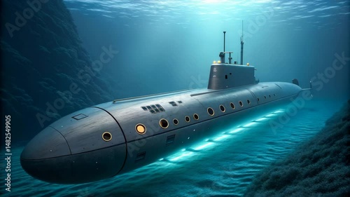 Wallpaper Mural Majestic Submarine Cruising Deep Underwater Ocean Depths Naval Vessel Military Technology Torontodigital.ca