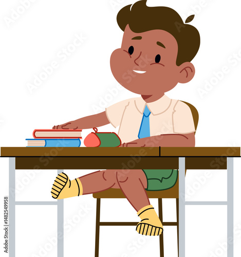 Schoolboy Studying at Desk