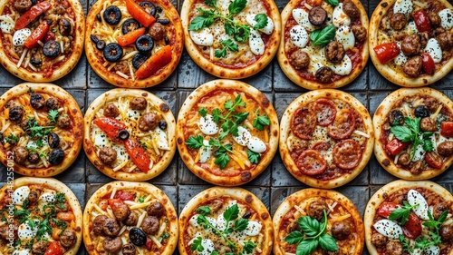 Gourmet Mini Pizzas in a Grid Pattern
