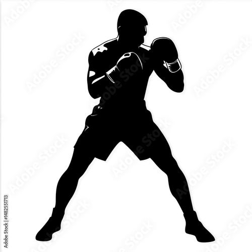 Silhouette of a boxing player in black, isolated on a transparent background. Ideal for sports, fitness, gym, or martial arts-related creative design projects.