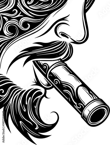 SVG vector of a Skull Captain holding a treasure map and saber. Pirate Captain with Treasure Map and Saber in Dramatic Portrait Design