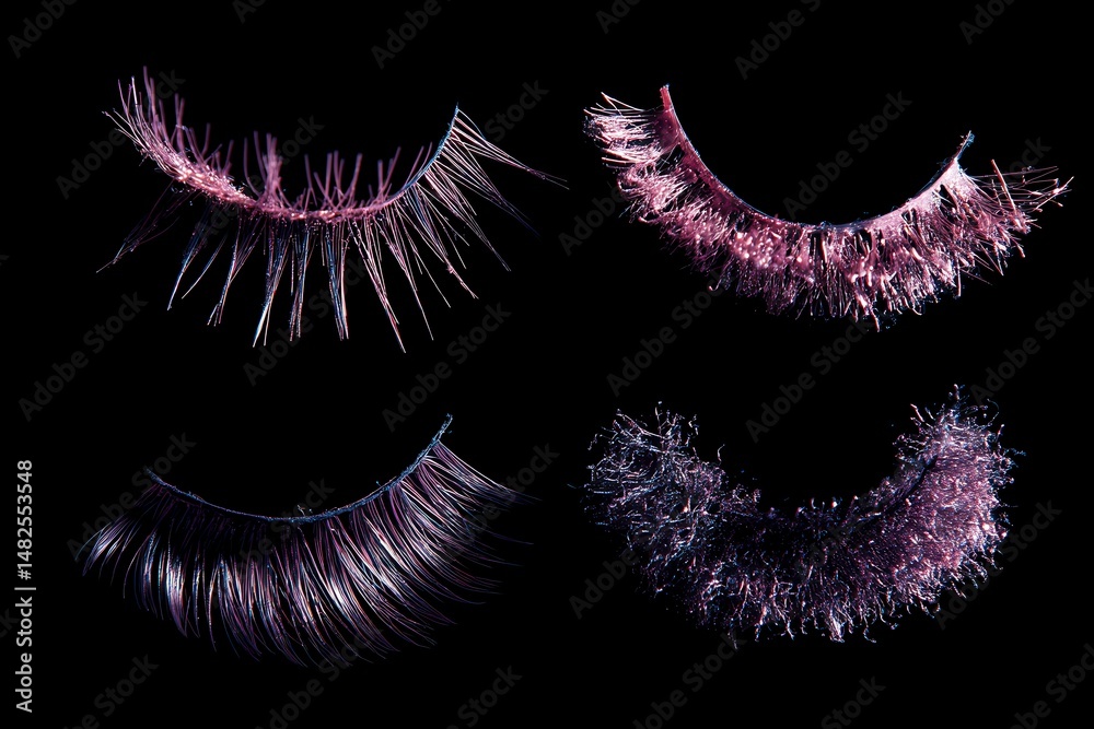 A set of false eyelashes in different styles and volumes