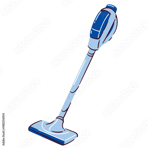 Vector illustration of light blue cartoon doodle style cordless vacuum cleaner, great for cleaning, household, hygiene, or home design.
