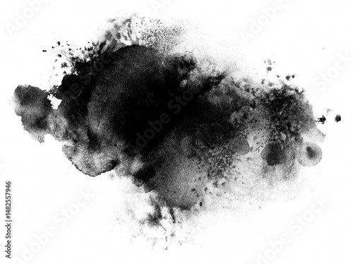 Fototapeta Naklejka Na Ścianę i Meble -  Abstract ink background, grunge art. Black paint stroke texture on white paper in marble style. Wallpaper for web design and games. Hand drawn watercolor isolated illustration.